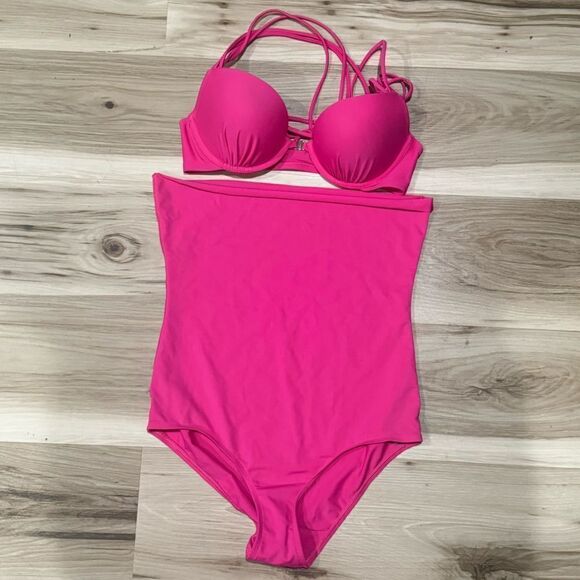 Aerie Convertible Hi Rise Pink Bikini Swimsuit Women’s Medium/34C - Picture 1 of 6